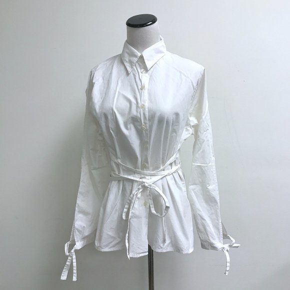 Anne Fontaine white button up wrap tie long sleeve shirt top made in France 4 - Picture 3 of 8